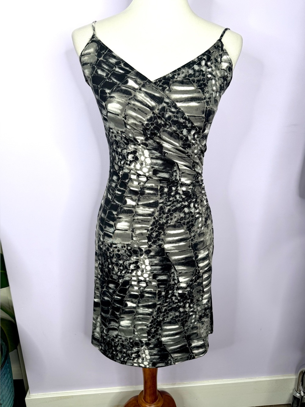 Betsey Johnson Vintage 90's/Y2K Black & White Snake/Crocodile Print Bodycon Dres